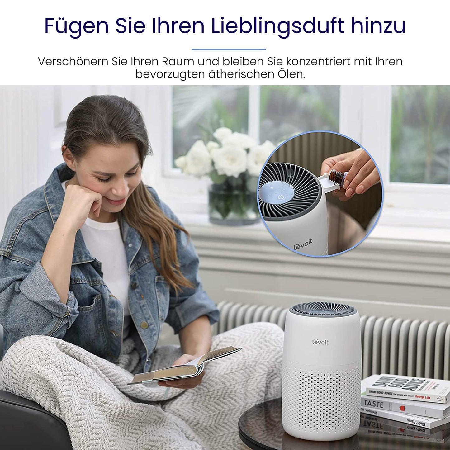 👉 Luftreiniger mit Aromatherapie – HEPA-Filter gegen Staub, Schimmel & Tierhaare bis 0,3 µm, energiesparend (7W), 3 Geschwindigkeiten, ideal fürs Schlafzimmer, Weiß