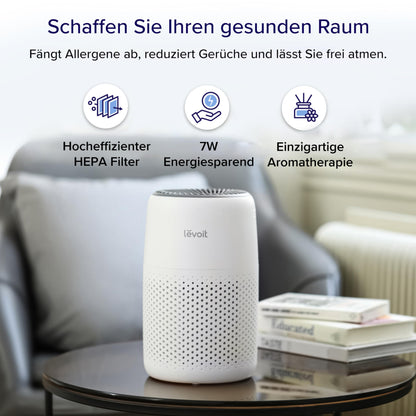👉 Luftreiniger mit Aromatherapie – HEPA-Filter gegen Staub, Schimmel & Tierhaare bis 0,3 µm, energiesparend (7W), 3 Geschwindigkeiten, ideal fürs Schlafzimmer, Weiß